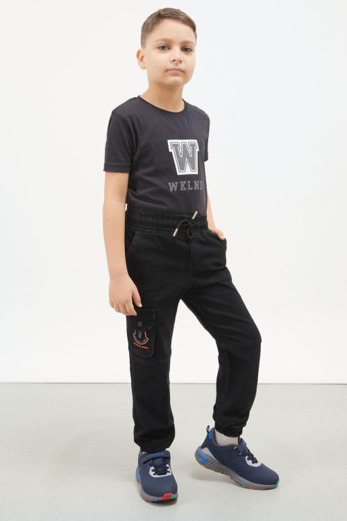 Siyah Baskılı Kargo Cepli Erkek Çocuk Jean Pantolon 17757