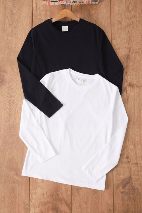 Siyah-Beyaz Uzun Kollu 2li Çocuk Düz Badi 17656