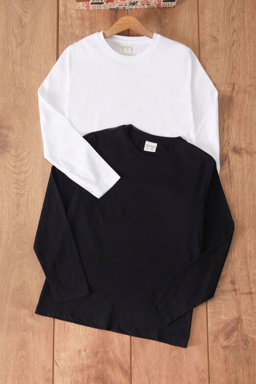 Siyah-Beyaz Uzun Kollu 2li Çocuk Düz Badi 17656