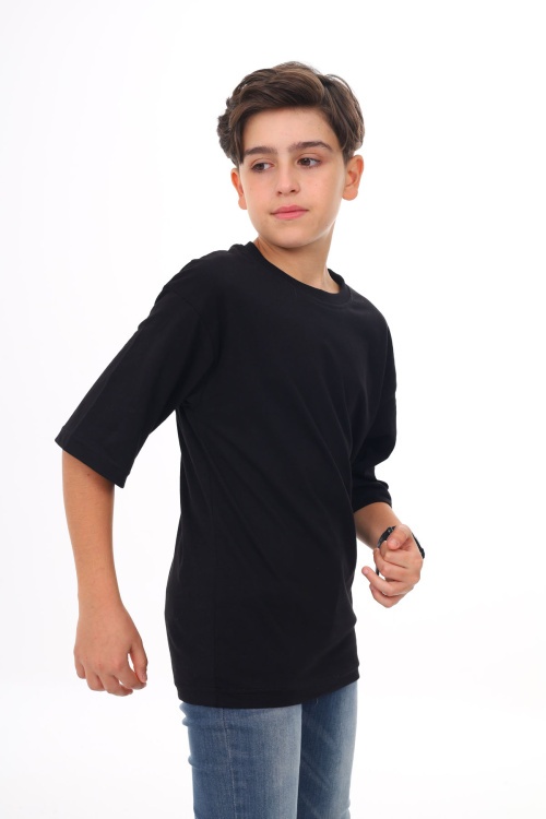 Siyah Düz Bisiklet Yaka Erkek Tişört 18079