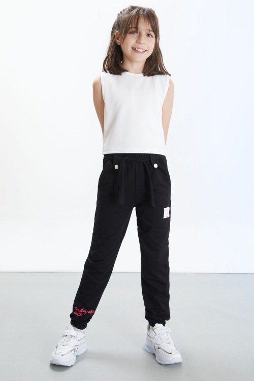 Siyah Fashion Girl Armalı Kuşaklı Kız Çocuk Eşofman Altı 17680