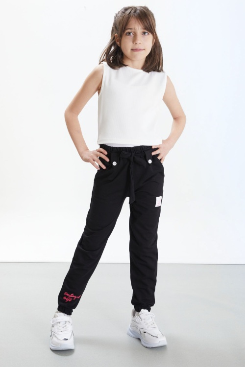 Siyah Fashion Girl Armalı Kuşaklı Kız Çocuk Eşofman Altı 17680