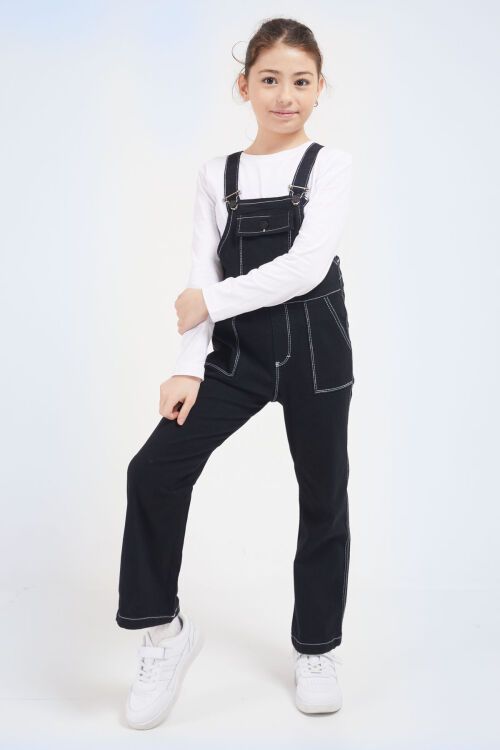 Siyah Göğüs Cepli Kız Çocuk Jean Salopet Tulum 17610