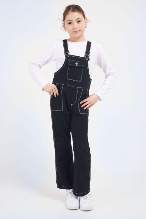 Siyah Göğüs Cepli Kız Çocuk Jean Salopet Tulum 17610