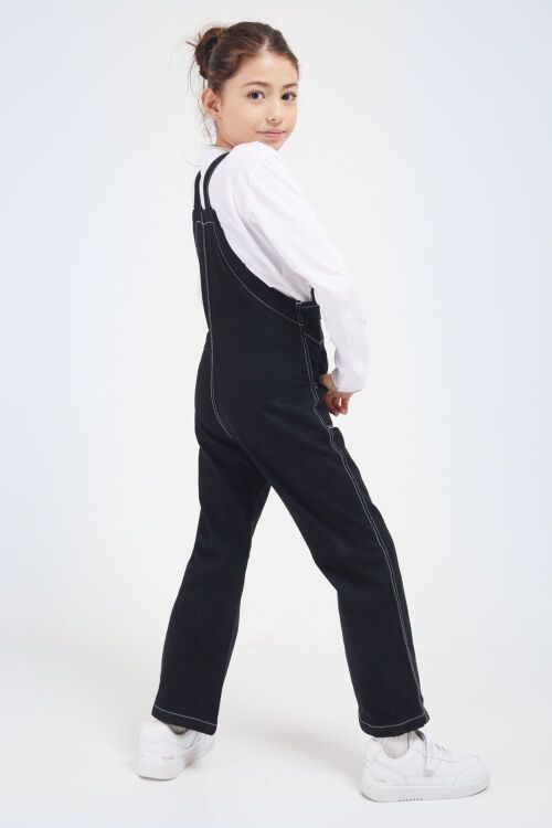 Siyah Göğüs Cepli Kız Çocuk Jean Salopet Tulum 17610