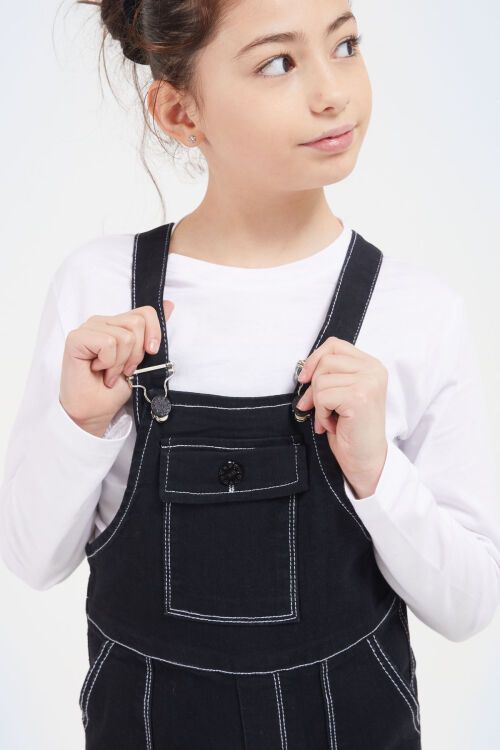 Siyah Göğüs Cepli Kız Çocuk Jean Salopet Tulum 17610