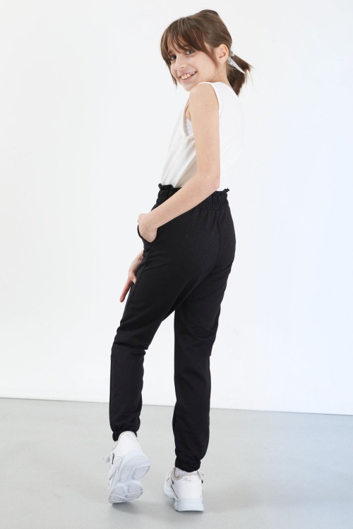 Siyah Have A Good Time Yazılı Düğme Detaylı Kız Eşofman Altı 17672