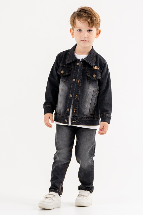 Siyah Jean Ceketli Pantolonlu Erkek Çocuk Tişörtlü 3lü Takım 18073