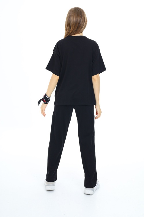 Siyah Kalp Desenli Kız Çocuk Takım 17916