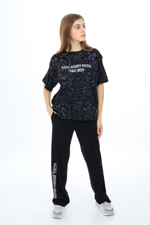 Siyah Kaplan Desenli Kız Çocuk Takım 17906