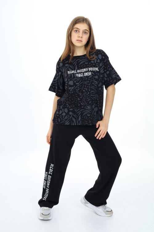 Siyah Kaplan Desenli Kız Çocuk Takım 17906