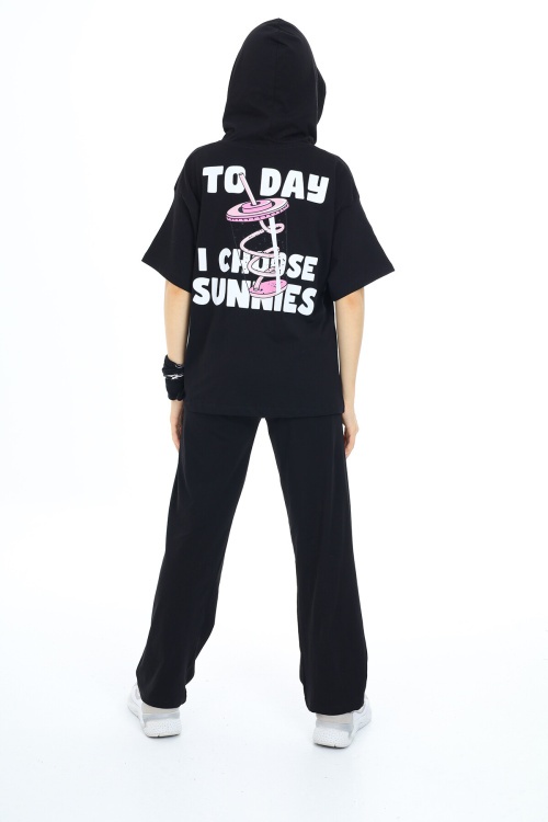 Siyah Karakter Baskılı Kız Çocuk Takım 17849