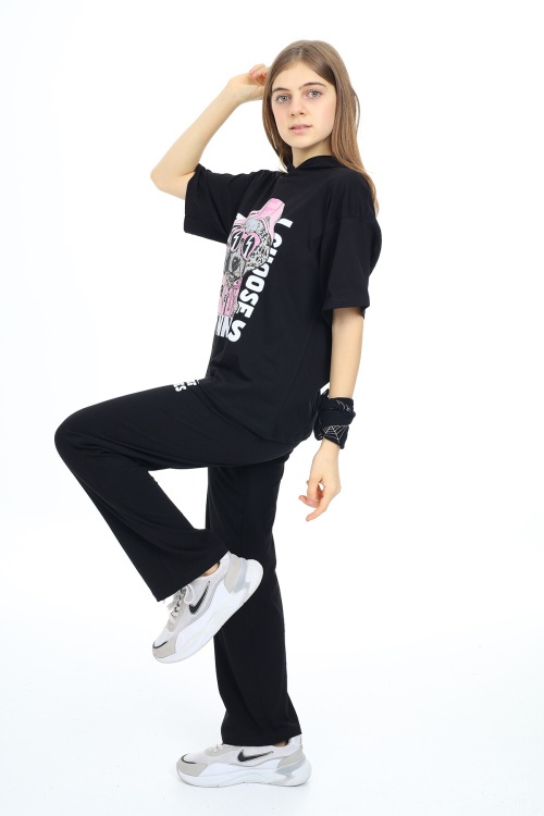 Siyah Karakter Baskılı Kız Çocuk Takım 17849
