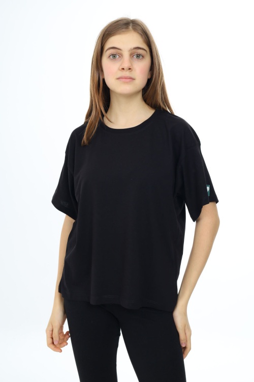 Siyah Kısa Kollu Basic Kız Çocuk T-shirt 17776