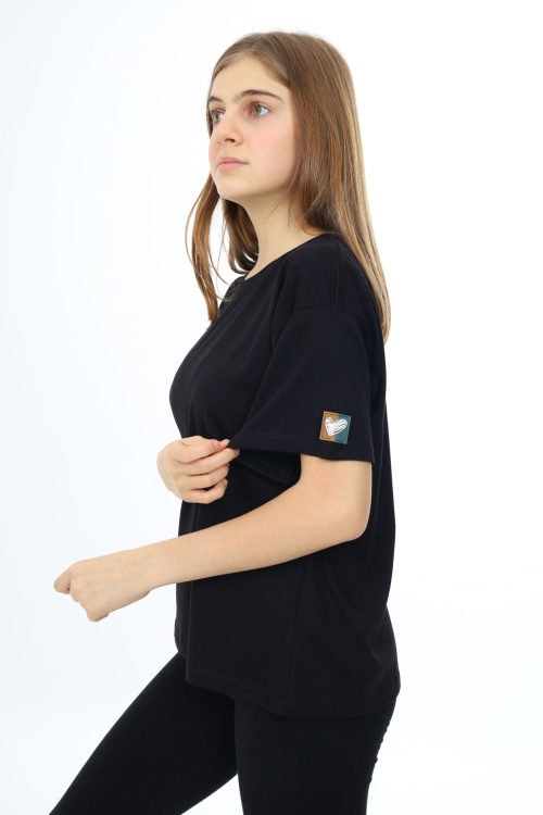 Siyah Kısa Kollu Basic Kız Çocuk T-shirt 17776