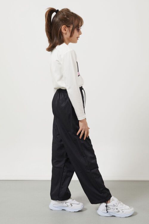 Siyah Lastikli Paça Kız Çocuk Paraşüt Pantolon 17559