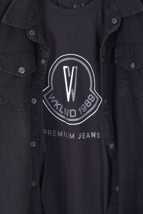 Siyah Logolu Tişörtlü Jean Gömlekli Erkek Çocuk 2li Takım 17654