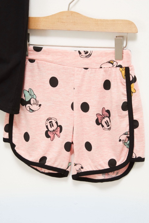 Siyah Puantiyeli Fare Baskılı Kız Çocuk Şortlu Takım 17658