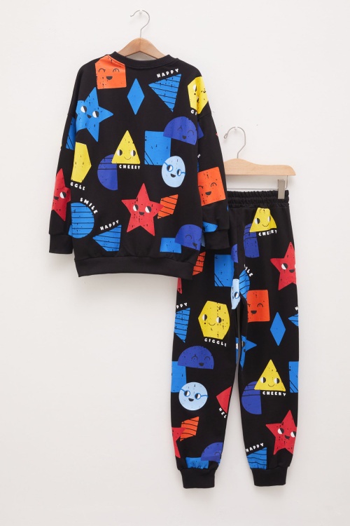 Siyah Sevimli Şekiller Temalı Erkek Çocuk Eşofman Takımı 17931