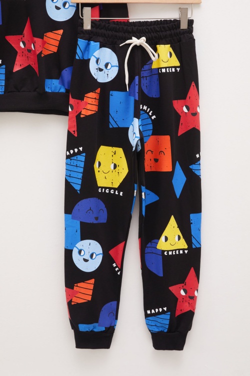 Siyah Sevimli Şekiller Temalı Erkek Çocuk Eşofman Takımı 17931