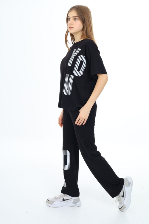 Siyah You Yazı Baskılı Kız Çocuk Takım 17870