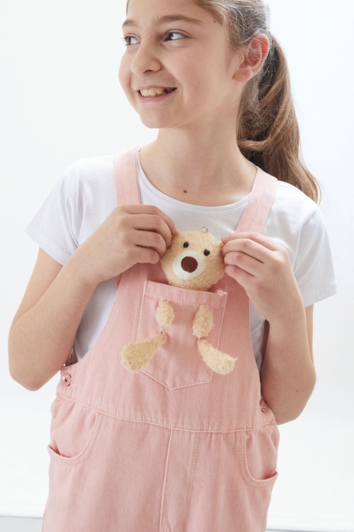 Somon Ayıcık Cepli Yırtmaçlı Kız Çocuk Salopet Tulum 17717