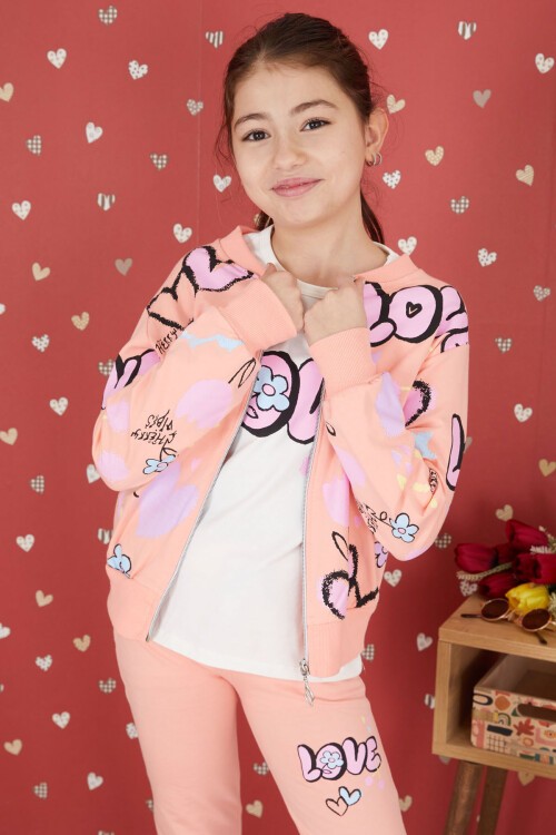 Somon Love Baskılı Hırkalı Kız Çocuk 3lü Takım 17417