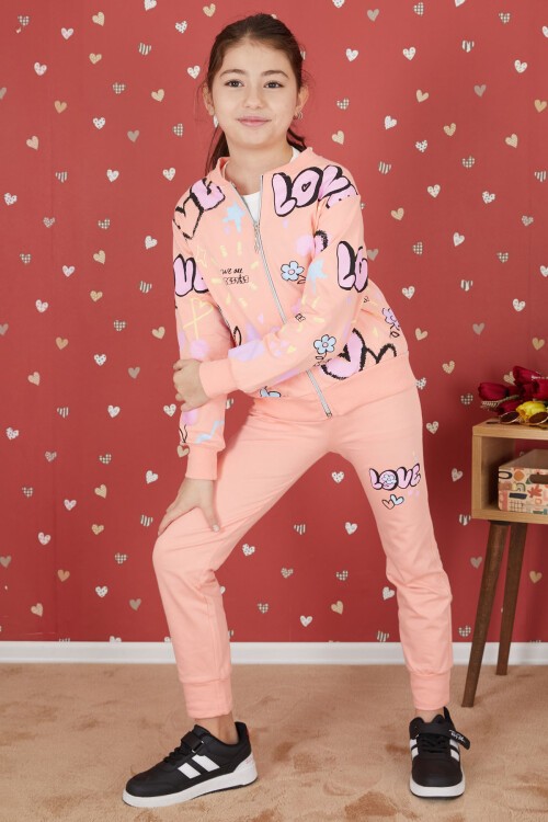 Somon Love Baskılı Hırkalı Kız Çocuk 3lü Takım 17417