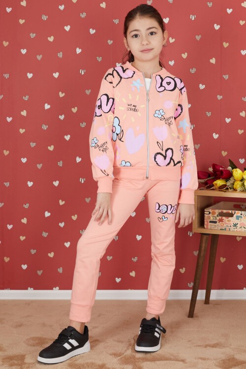 Somon Love Baskılı Hırkalı Kız Çocuk 3lü Takım 17417