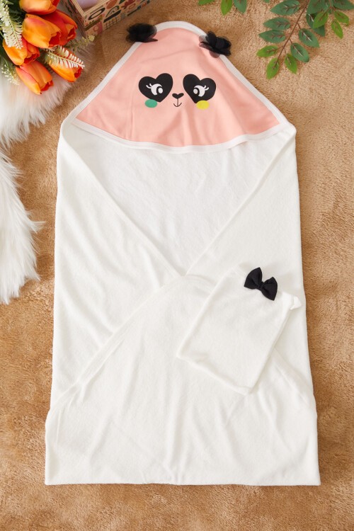 Somon Panda Baskılı Keseli Kız Bebek Havlu 17491