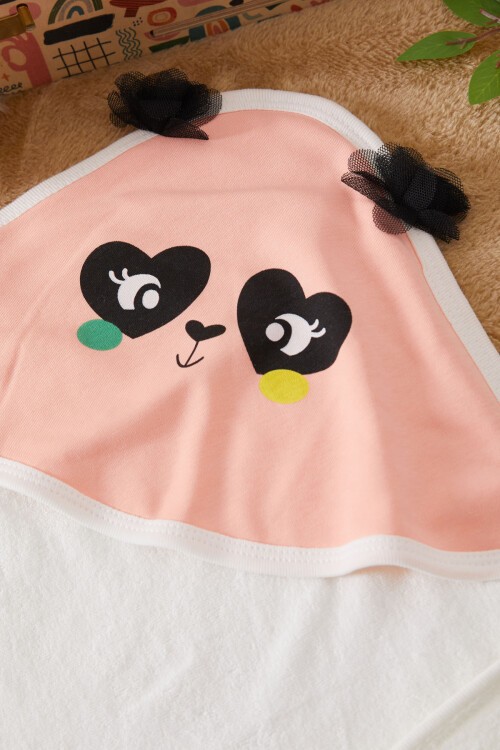 Somon Panda Baskılı Keseli Kız Bebek Havlu 17491