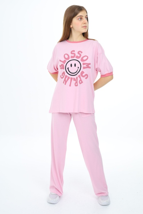 Toz Pembe Blossom Yazı Baskılı Kız Çocuk Takım 17830