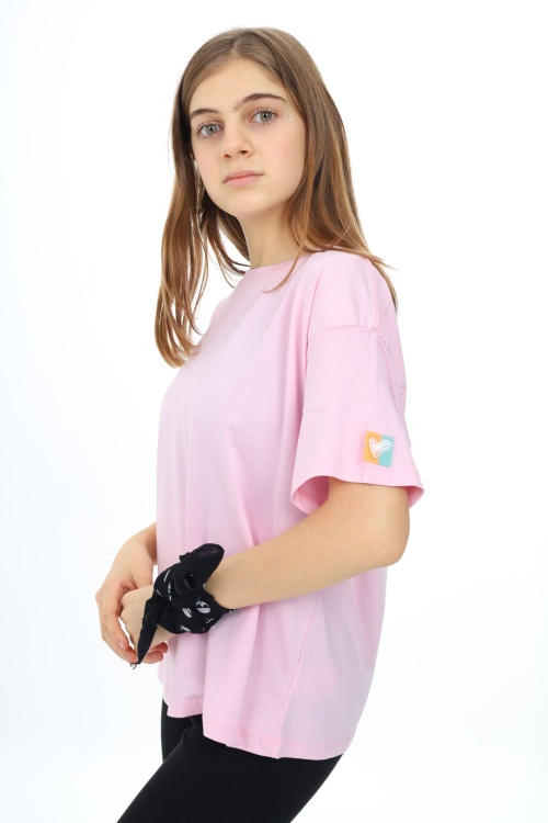 Toz Pembe Kısa Kollu Basic Kız Çocuk T-shirt 17775