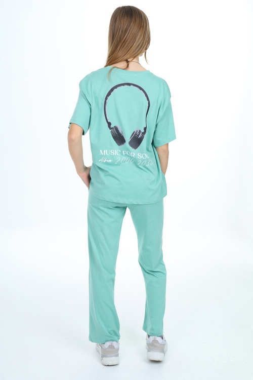 Turkuaz Music Yazı Baskılı Kız Çocuk Takım 17898