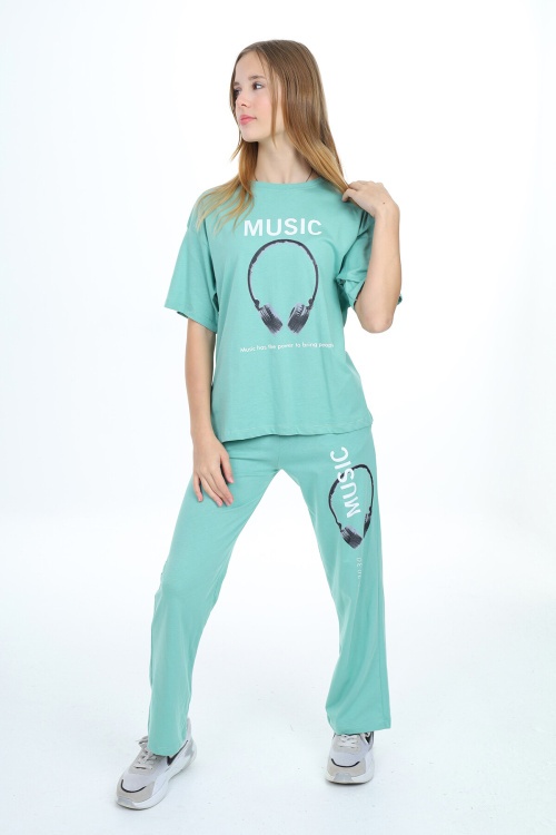 Turkuaz Music Yazı Baskılı Kız Çocuk Takım 17898