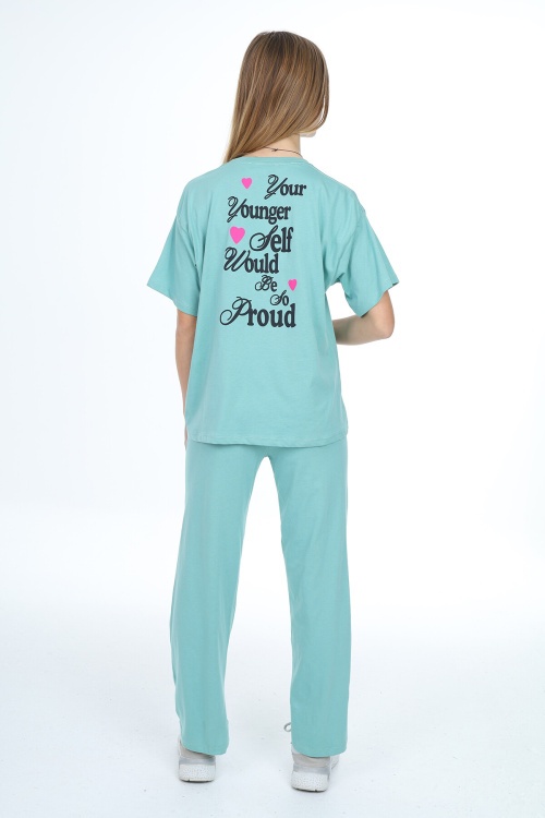 Turkuaz Younger Yazı Baskılı Kız Çocuk Takım 17852