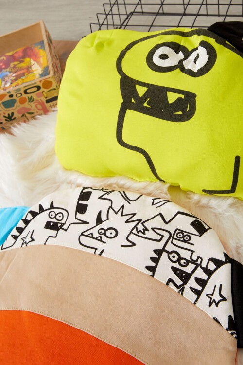 Turuncu Dinozor Desenli Kabartmalı Erkek Bebek Alt Açma 17481