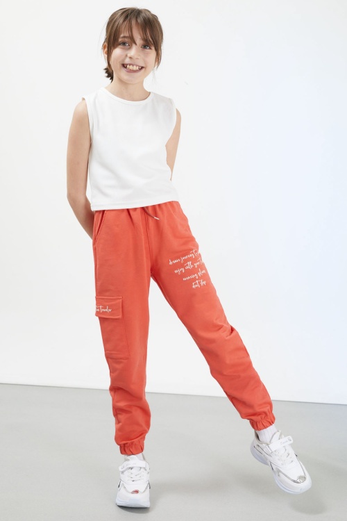 Turuncu Dream Yazı Baskılı Kargo Cepli Kız Eşofman Altı 17695