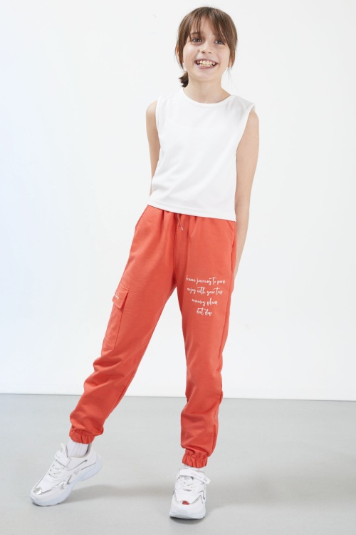 Turuncu Dream Yazı Baskılı Kargo Cepli Kız Eşofman Altı 17695