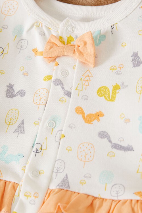 Turuncu Sincap Baskılı Badili Kız Bebek 3lü Zıbın Takımı 17517