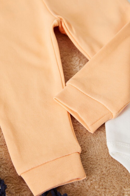 Turuncu Sincap Baskılı Badili Kız Bebek 3lü Zıbın Takımı 17517