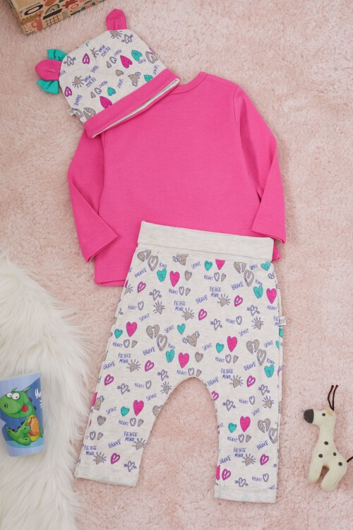 Unicorn Baskılı Badili Şapkalı Kız Bebek Takım 17371