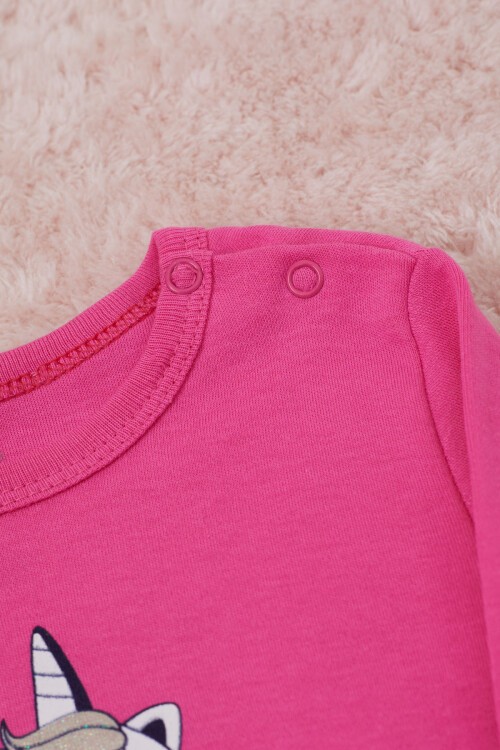 Unicorn Baskılı Badili Şapkalı Kız Bebek Takım 17371