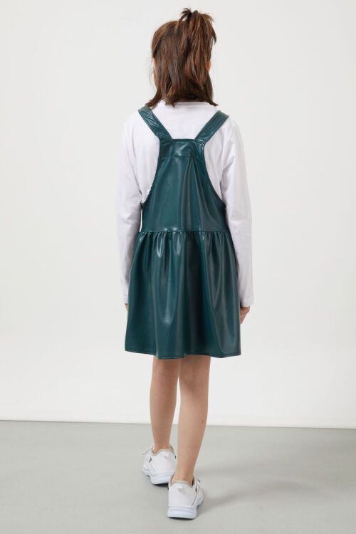 Yeşil Askılı Kız Çocuk Suni Deri Salopet 17641