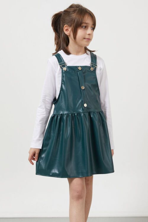 Yeşil Askılı Kız Çocuk Suni Deri Salopet 17641