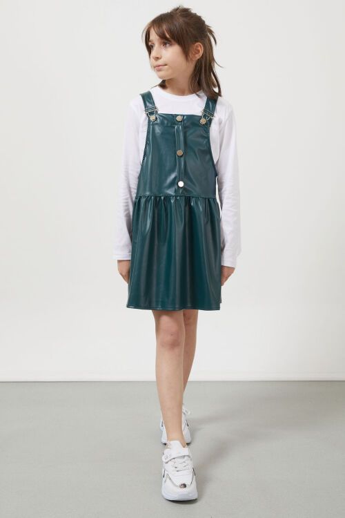 Yeşil Askılı Kız Çocuk Suni Deri Salopet 17641