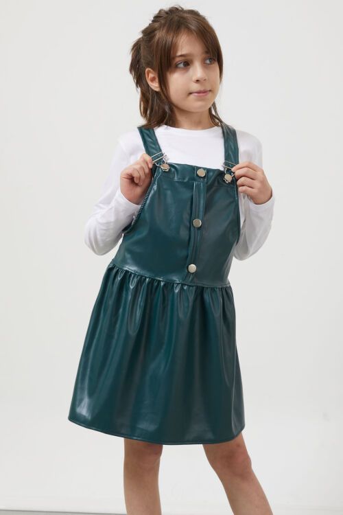 Yeşil Askılı Kız Çocuk Suni Deri Salopet 17641