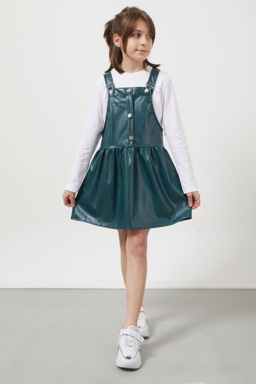 Yeşil Askılı Kız Çocuk Suni Deri Salopet 17641