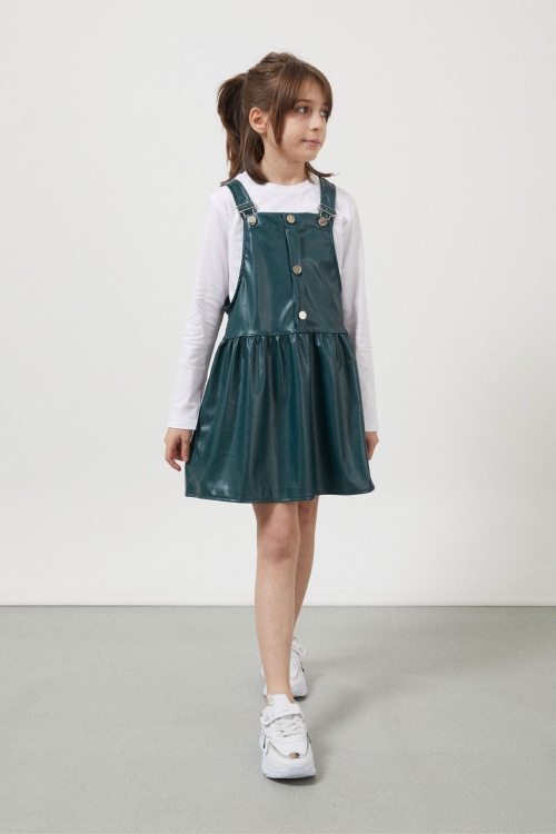 Yeşil Askılı Kız Çocuk Suni Deri Salopet 17641