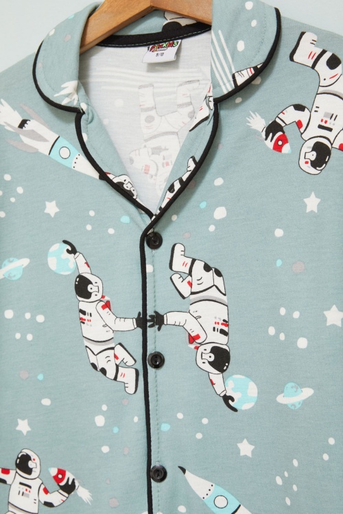 Yeşil Astronot Baskılı Düğmeli Erkek Çocuk Pijama Takımı 17722